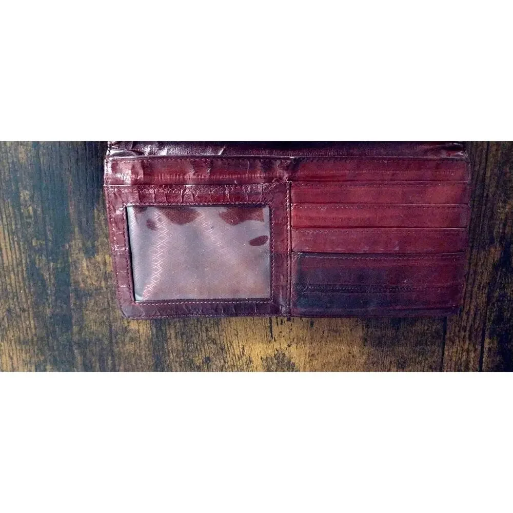 Joli Vintage Genuine Eel Skin Leather of the Sea Bifold Wallet Rich Burgundy Red